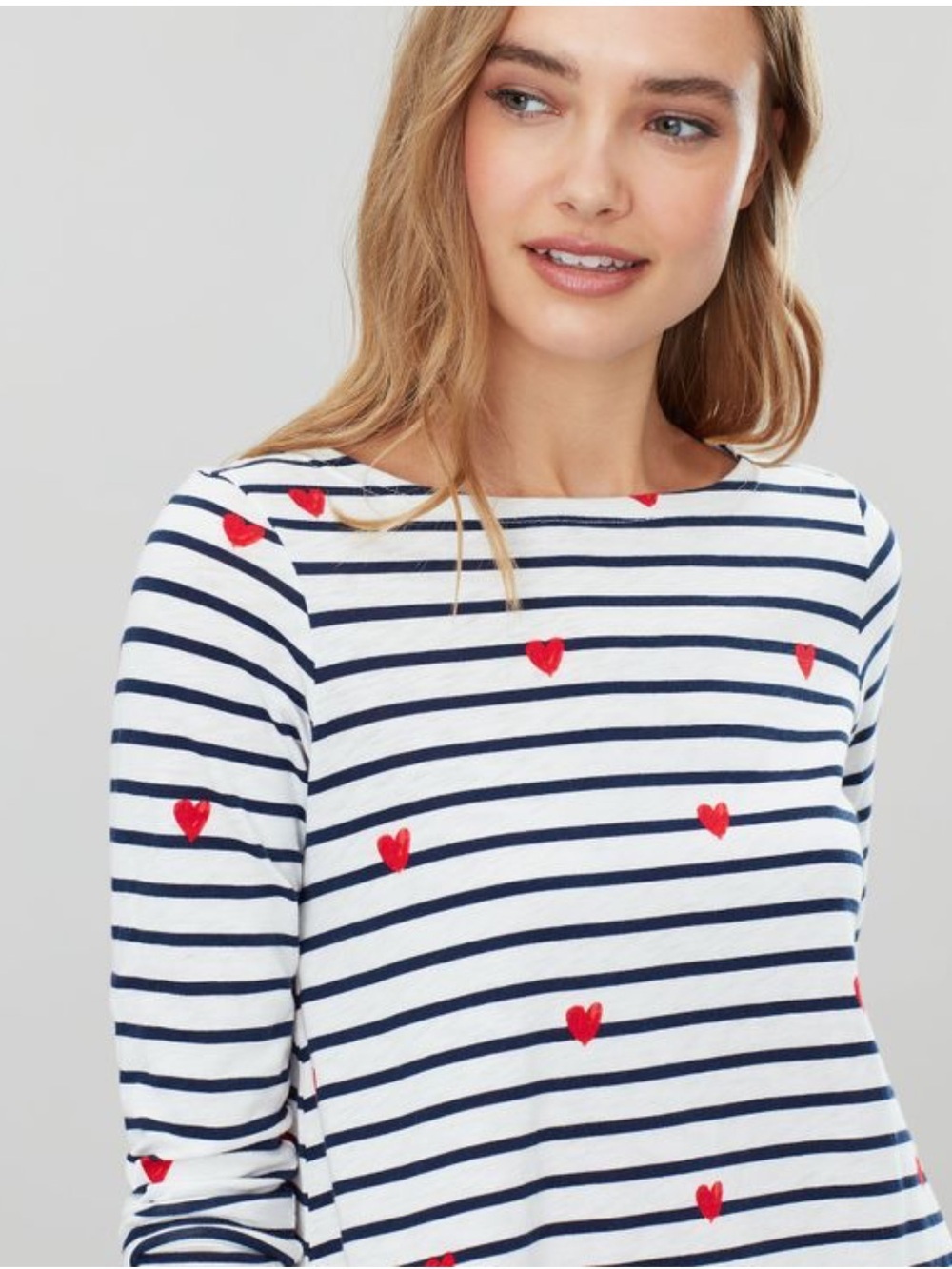 Joules Harbour Hearts 100% Cotton Stripe Top L Preppy